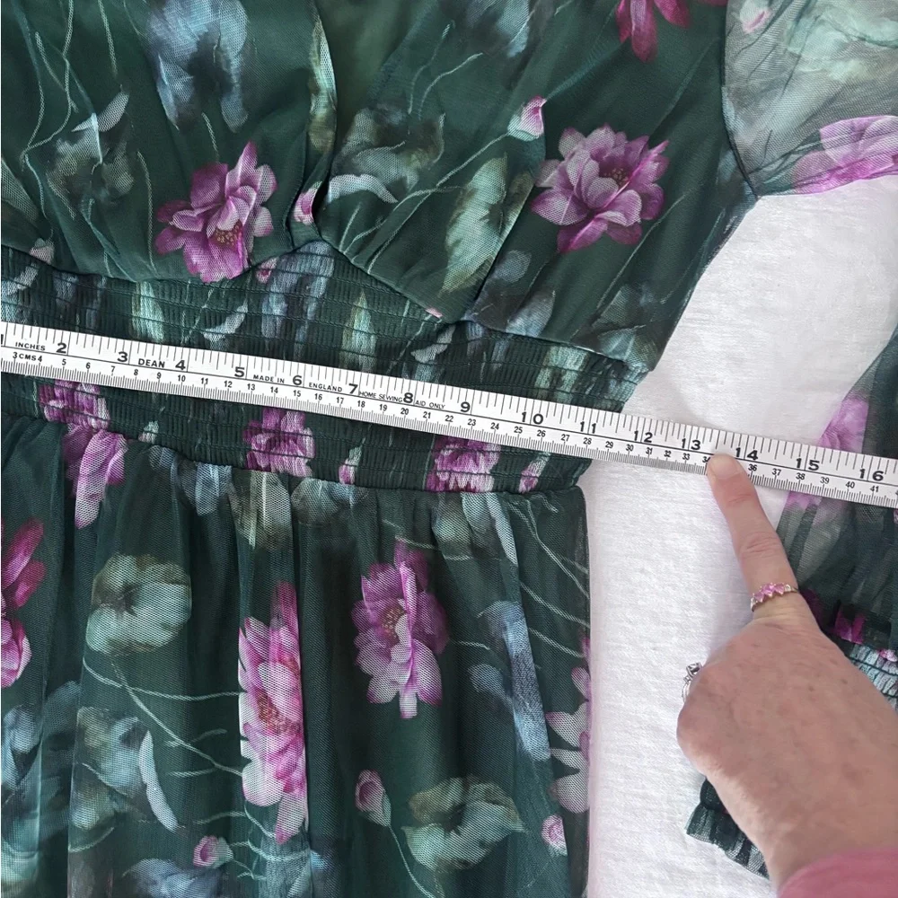 Baltic Born NWT Layla Tulle Maxi Dress Dark Floral Green 3 Layers - Picture 12 of 16